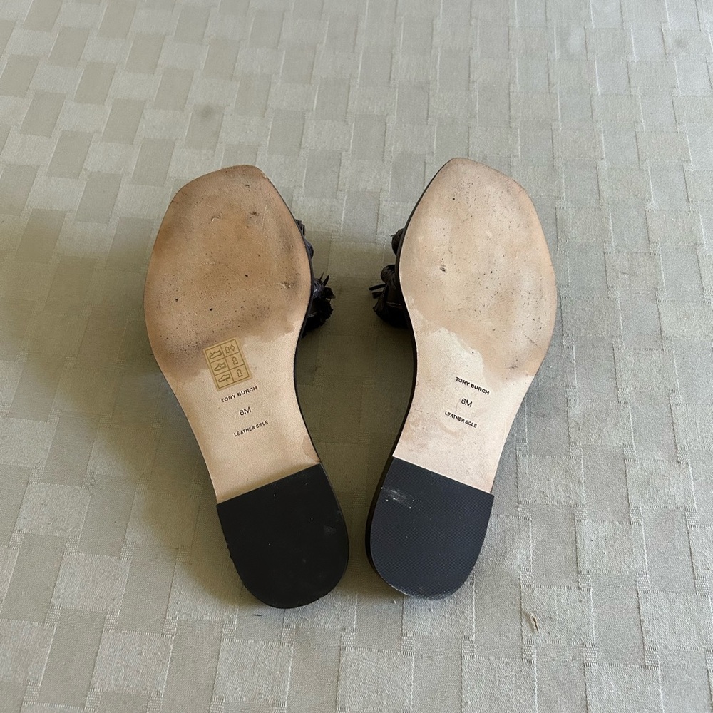 Tory Burch Raffia Fringe Rope Flat Slide Sandals - Picture 10 of 13
